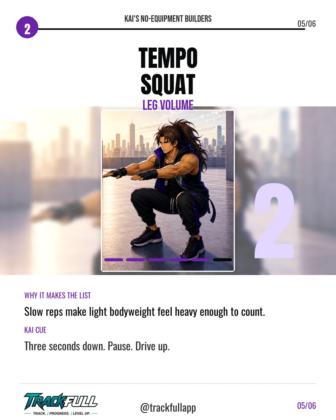 Build Muscle Anywhere: Top No-Equipment Builders carousel slide 5: Top 2 Tempo Squat.