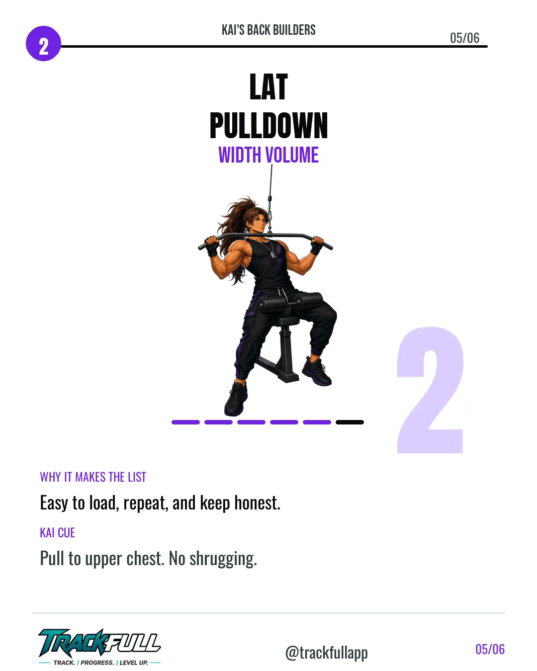 Build a Wider Back: Kai’s Top Builders carousel slide 5: Top 2 Lat Pulldown.