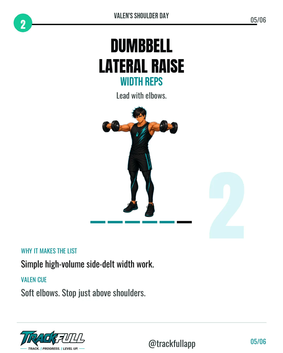 Build Boulder Shoulders: Valen’s Top Builders carousel slide 5: Top 2 Dumbbell Lateral Raise.