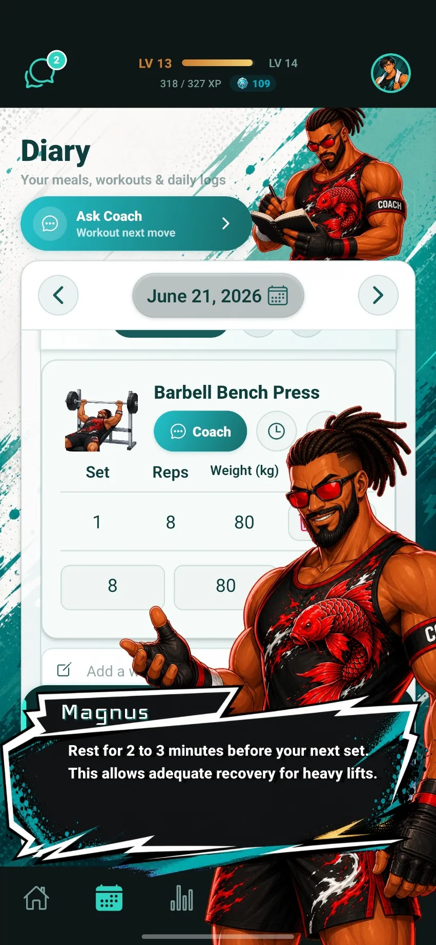 TrackFull lift mode screen with coach advice