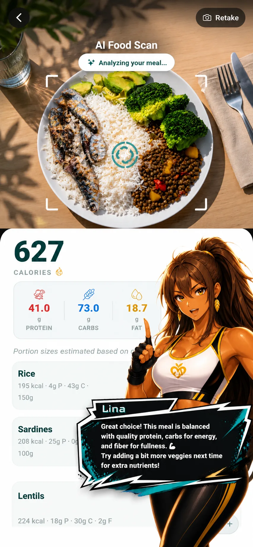 TrackFull AI food scan screen