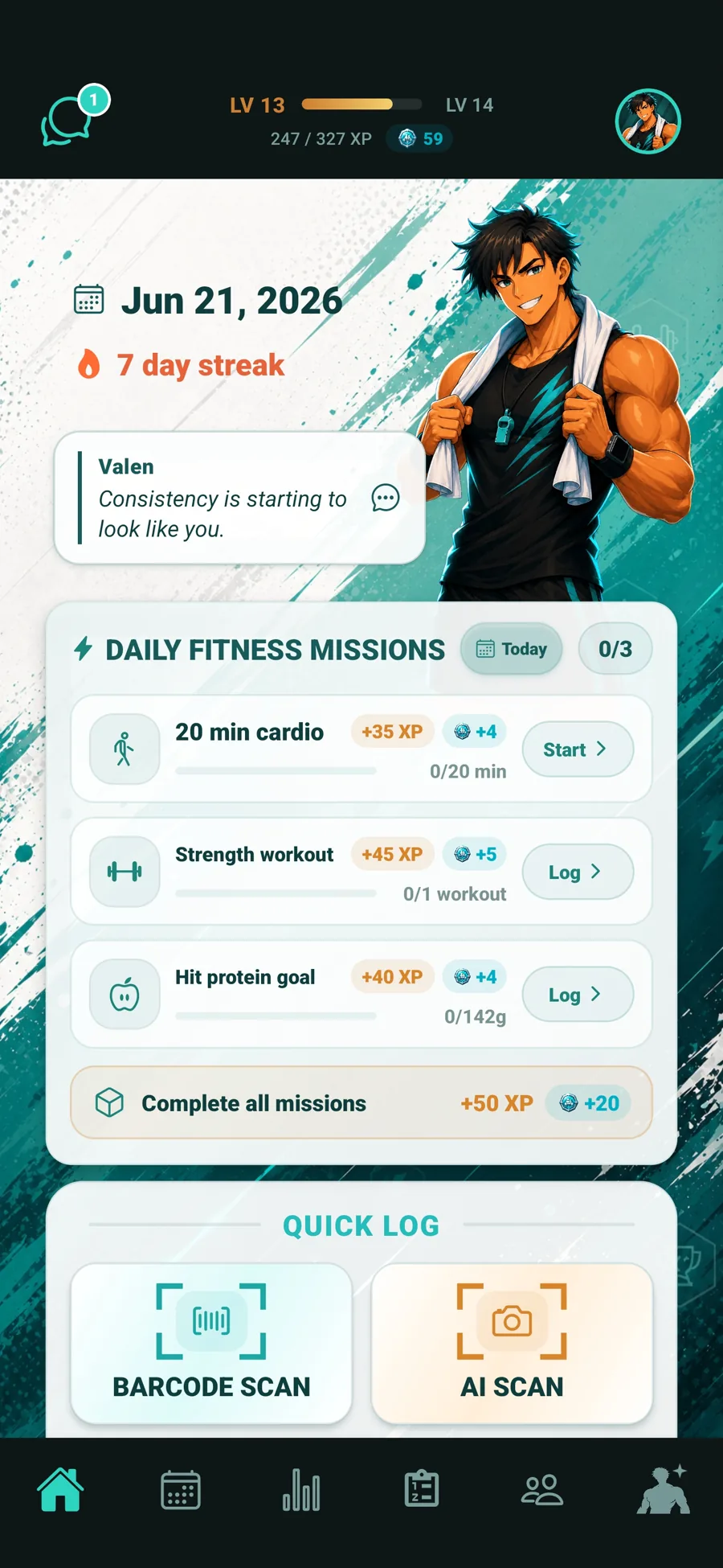 TrackFull daily missions home screen